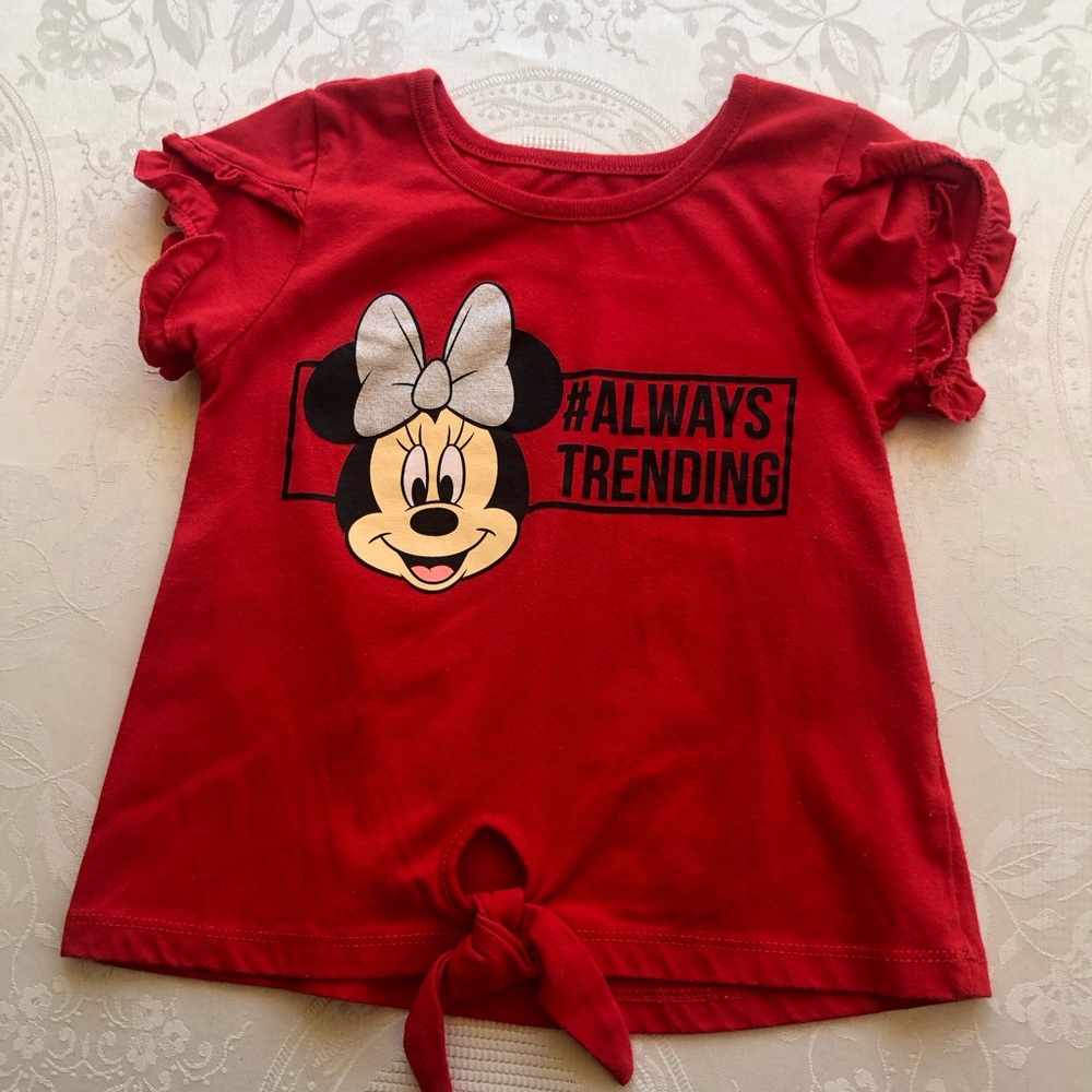 Disney Junior Minnie Graphic Red T-Shirt Girls Size 6 Short Sleeves Front Tie-Up